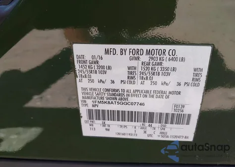 2016 Ford Police Interceptor z USA, uszkodzony, nr VIN 1FM5K8AT5GGC07746